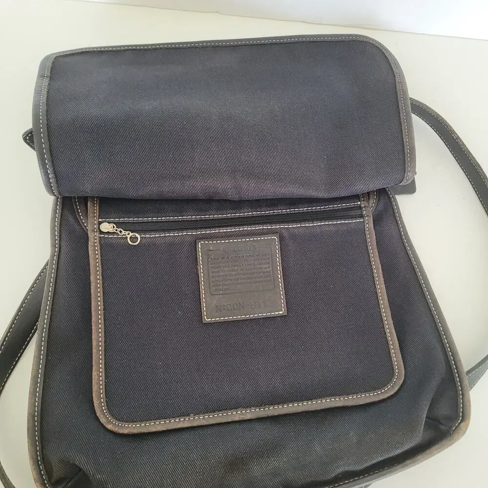 Coach Shoulder Bag, Canvas Denim Leather Black 8113 Rustic Flap‎ Medium Saddle